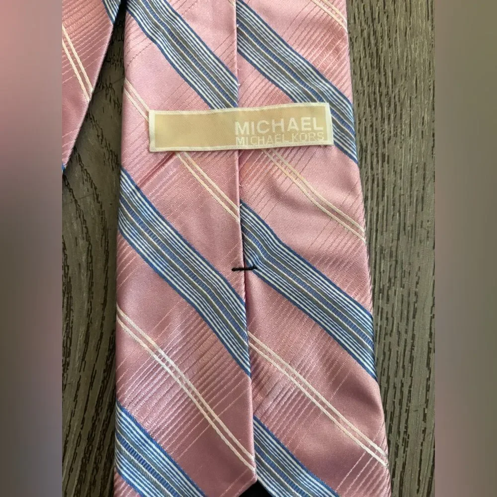Michale Kors Pink and Blue Striped Men's Tie 100% silk
